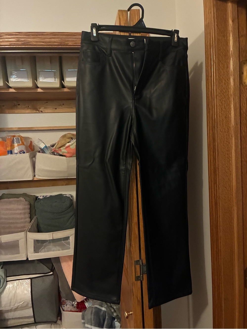 LOFT Black Faux Leather Wide-Leg Pants